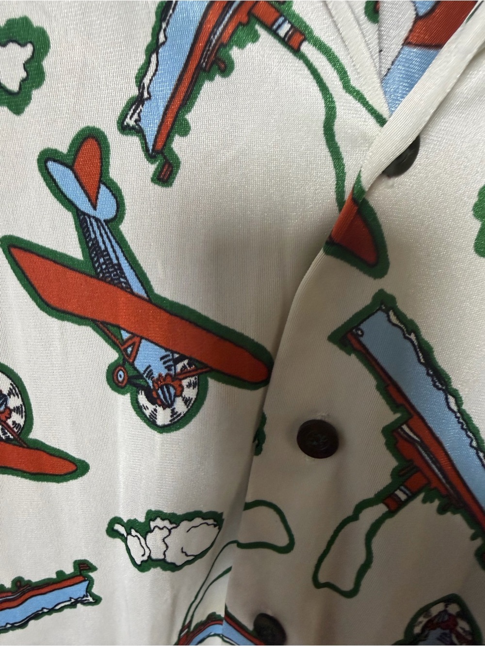 Women's White Travel-Print Button Down Shirt - Picture 6 of 7